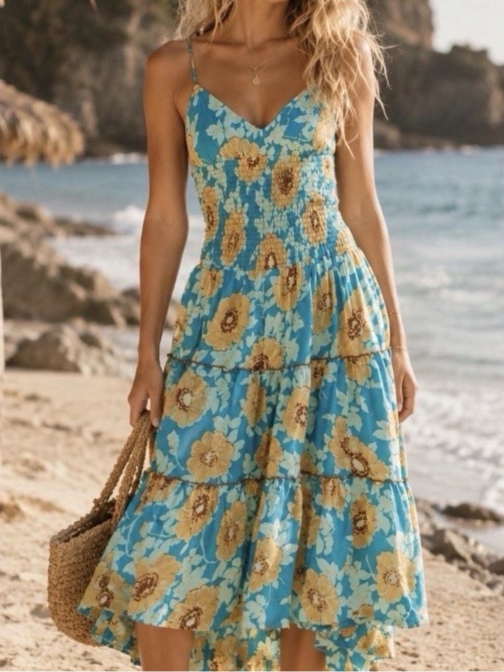 Free People Adriel Boho Tiered Midi Dress Size Medium